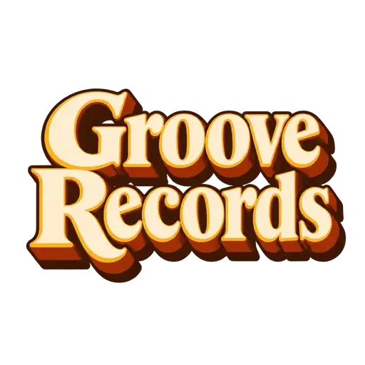 Retro 3D AI wordmark logo for Groove Records, a music brand: cream serif letters with deep orange and brown extrusion
