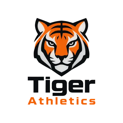 Bold AI logo for Tiger Athletics, a gym: a fierce orange and black tiger head above the wordmark