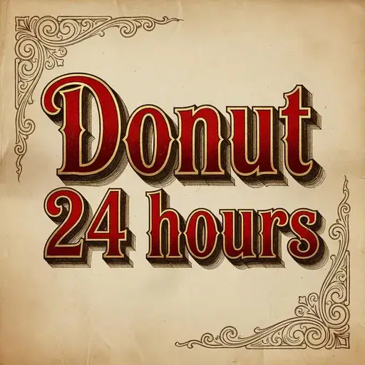 Retro 3D wordmark logo for Donut 24 hours, a bakery