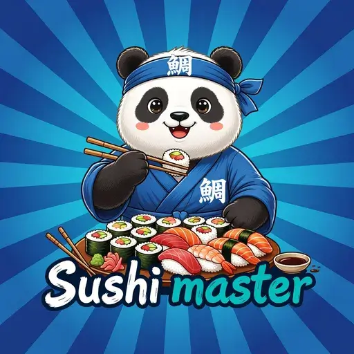 Cartoon mascot logo for Sushi Master, a restaurant