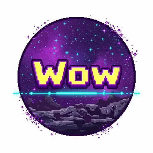 Pixel-art logo for Wow, a gaming brand