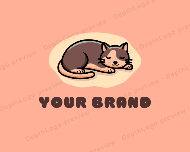 Cute Sleeping Cat logo template for Your Brand