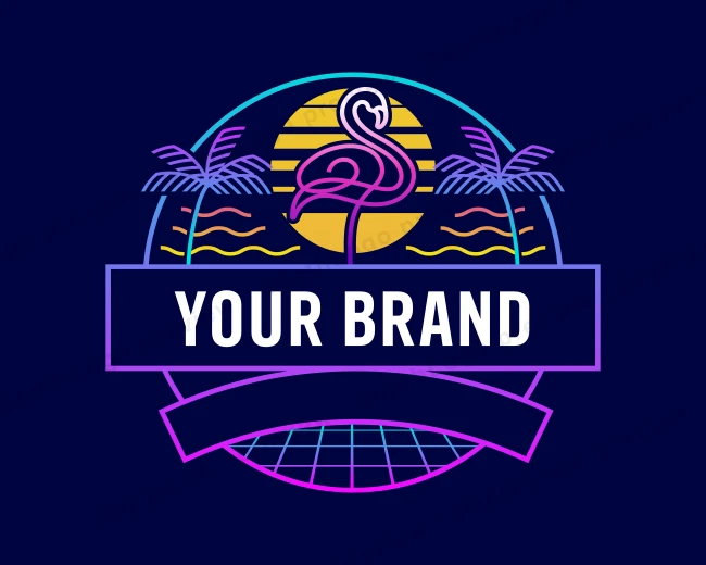 Flamingo Neon Beach logo template for Your Brand