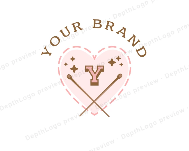 Handmade Knitting Heart logo template for Your Brand