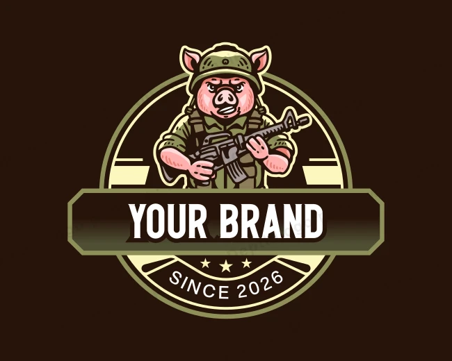 Military Pig Soldier logo template for Your Brand
