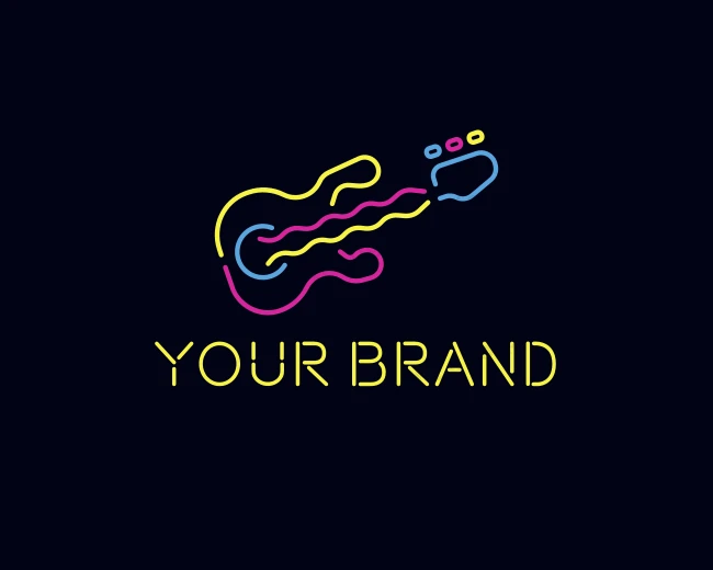 Neon Guitar Bar logo template for Your Brand