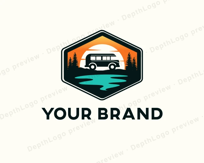 Outdoor River Camping Van logo template for Your Brand