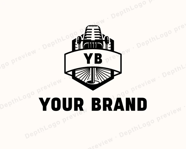 Podcast Microphone Broadcasting logo template for Your Brand