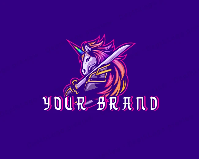 Samurai Rainbow Unicorn logo template for Your Brand