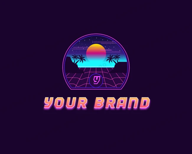 Sun Palm Tree Neon logo template for Your Brand