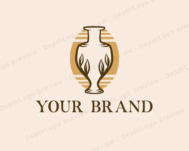 Vase Pottery Leaves logo template for Your Brand