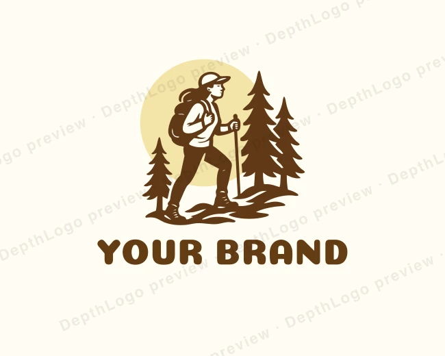Woman Hiking Trek logo template for Your Brand